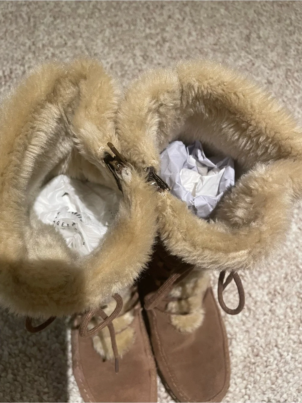 BareTraps Women's Tan Suede Shearling Lace-Up Winter Boots
